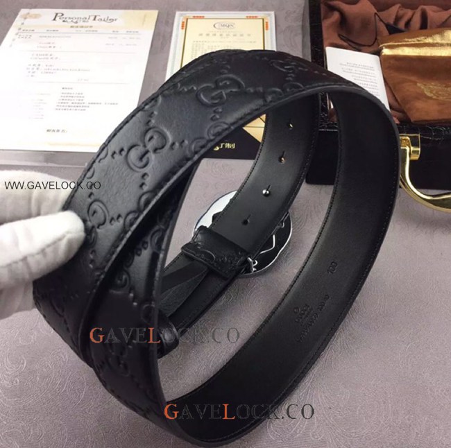 Gucci Signature Leather Belt Silver Buckle Original Size
